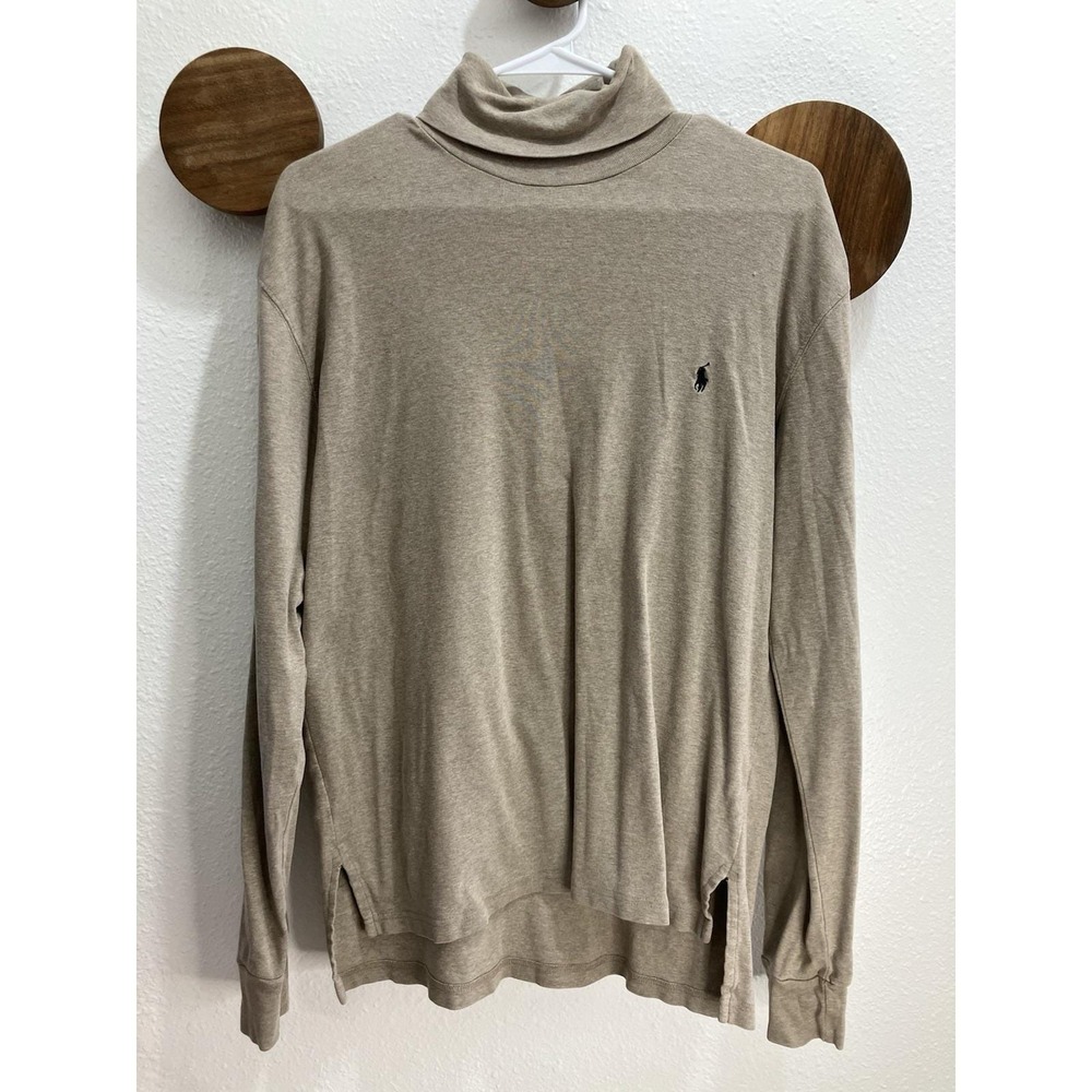 VTG Polo Ralph Lauren Men's Turtleneck Long Sleeve Shirt Size M Heather Oatmeal